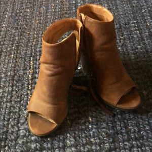 Brown leather peep toe booties